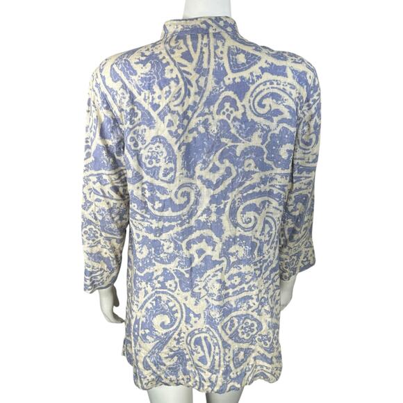 Coldwater Creek Linen Tunic Top Womens Large Petite Paisley Button Pintuck Pleat - Picture 7 of 12